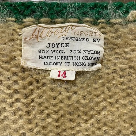 60s/70s Vintage Wool Blend Floral & Pom Pom Cardigan - Picture 7 of 8